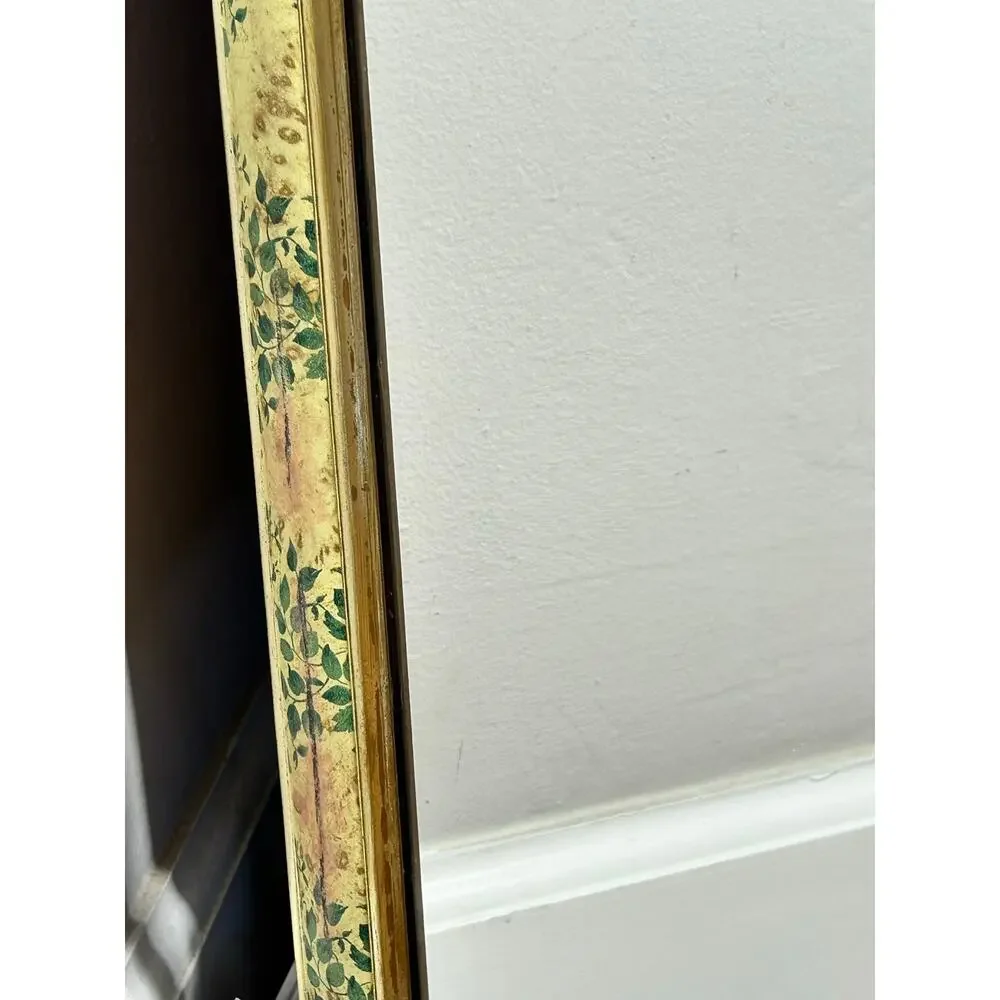 Vintage Floral Mirror Set of 2, Gold Tone Wall Mirrors, Green with pink Frames